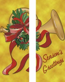 Festive Gold French Horn Seasons Greetings Double Banner