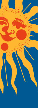Cheerful Smiling Sun Banner on Blue Background Banner
