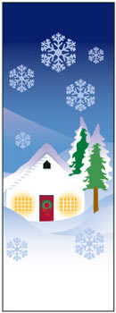 Snowy Winter House and Pine Trees Banner
