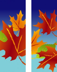 Falling Fall Maple Leaves on Blue Background Double Banner