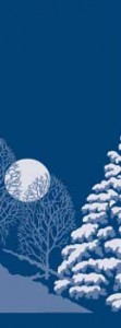 Snowy Pine Tree with Moon on Blue Fabric Banner