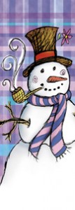 Charming Snowman on Colorful Plaid Background Banner