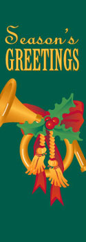 Seasons Greetings Gold French Horn Banner with Green