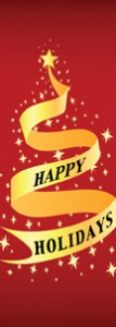 Elegant Red and Gold Happy Holidays Ribbon Banner