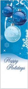 Happy Holidays Snowy Blue Ornaments Banner