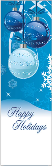 Happy Holidays Snowy Blue Ornaments Banner