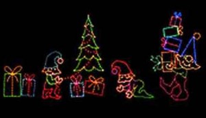 Christmas Elves with Gifts and Trees Holiday Light Decorations
