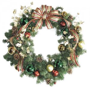 Large Classy Wreath with Gold and Red Bow
