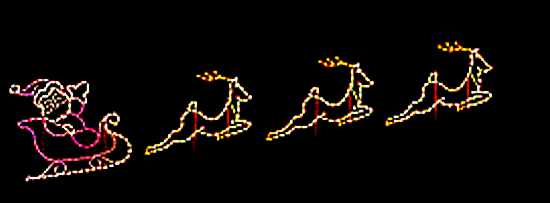 Santa's Sleigh and flying reindeer outdoor light display decoration