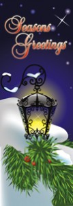 Snowy Lit Lamp Seasons Greetings Banner
